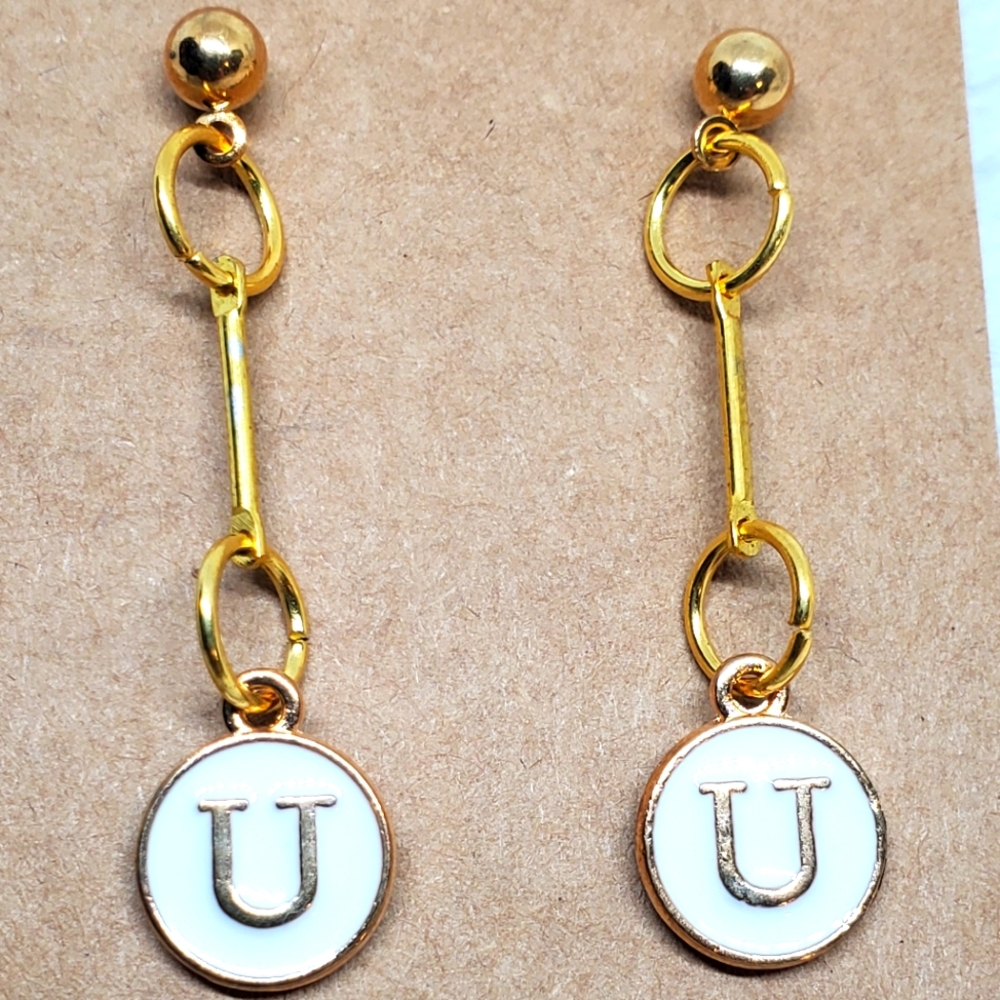 7/$10 U Initial Earrings, New